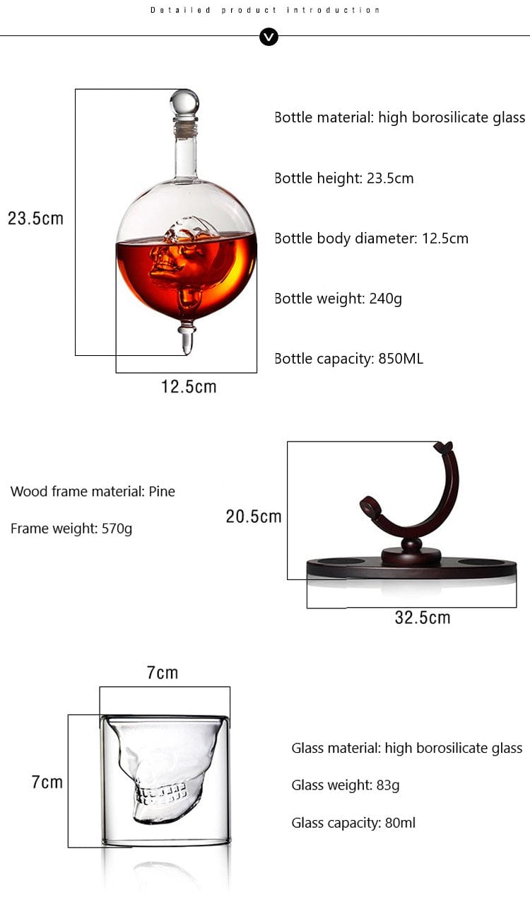 ALDO Home & Kitchen>Cups, Mugs, & Saucers New / Borosilicate Glass / Height: 23.5cm Diameter: 12.5cm Skull Halloween Glass Decanter Bottle With Holder For Liquor Wine Whisky Vodka