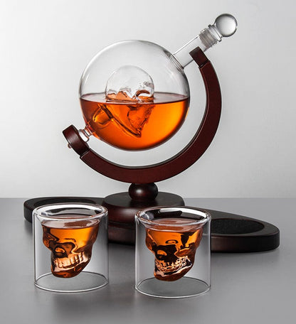 ALDO Home & Kitchen>Cups, Mugs, & Saucers New / Borosilicate Glass / Height: 23.5cm Diameter: 12.5cm Skull Halloween Glass Decanter Bottle With Holder For Liquor Wine Whisky Vodka