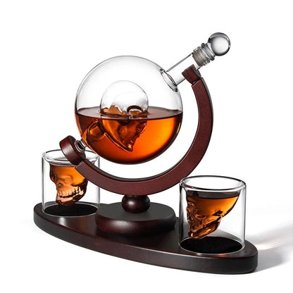 ALDO Home & Kitchen>Cups, Mugs, & Saucers New / Borosilicate Glass / Height: 23.5cm Diameter: 12.5cm Skull Halloween Glass Decanter Bottle With Holder For Liquor Wine Whisky Vodka