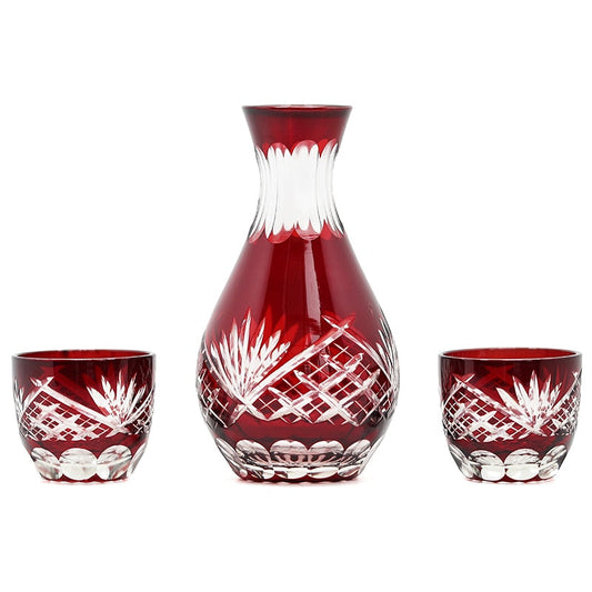 ALDO Home & Kitchen>Cups, Mugs, & Saucers New / Cristal / 10 oz Luxury Japanese Style Hand Cut and Blown Crystal Wine Whisky Red Decanter with Two Glass's Set
