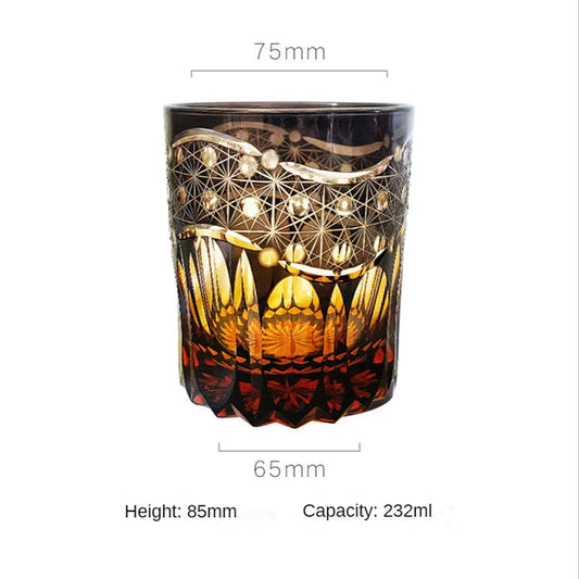 ALDO Home & Kitchen>Cups, Mugs, & Saucers New / Lead free Crystal / 85mm H x 75mm W / 33.4 " H x 29.5" W inches Laxury Japanese Kiriko Style Bohemian Czech Hand Cut and Blown Lead Free Crystal  Amber Whisky Cocktail and Vodka Glass