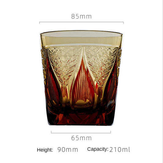 ALDO Home & Kitchen>Cups, Mugs, & Saucers New / Lead free Crystal / 85mm H x 86mm W / 33.4 " H x 33.8" W inches Japanese Kiriko Style Bohemian Czech Hand Cut and Blown Lead Free Crystal Amber Whisky Cocktail and Vodka Glass