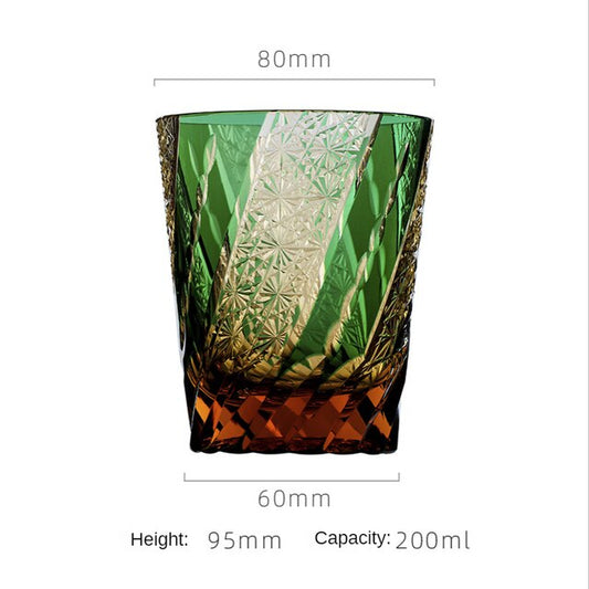 ALDO Home & Kitchen>Cups, Mugs, & Saucers New / Lead free Crystal / 85mm H x 86mm W / 33.4 " H x 33.8" W inches Japanese Kiriko Style Bohemian Czech Hand Cut and Blown Lead Free Crystal Green Whisky Cocktail and Vodka Glass