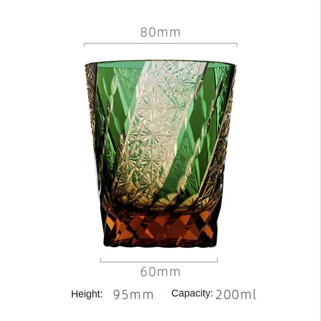 ALDO Home & Kitchen>Cups, Mugs, & Saucers New / Lead free Crystal / 85mm H x 86mm W / 33.4 " H x 33.8" W inches Japanese Kiriko Style Bohemian Czech Hand Cut and Blown Lead Free Crystal Green Whisky Cocktail and Vodka Glass