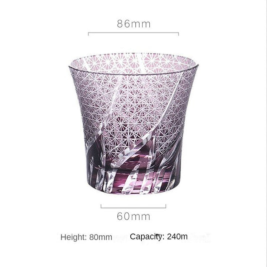 ALDO Home & Kitchen>Cups, Mugs, & Saucers New / Lead free Crystal / 85mm H x 86mm W / 33.4 " H x 33.8" W inches Japanese Kiriko Style Bohemian Czech Hand Cut and Blown Lead Free Crystal Snow Flakes Purple Whisky Cocktail and Vodka Glass