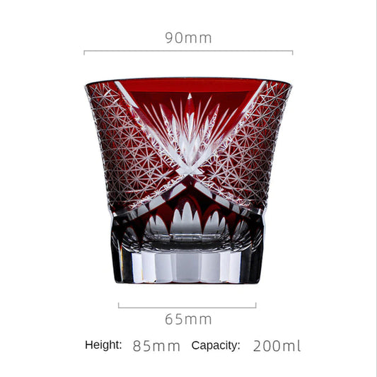 ALDO Home & Kitchen>Cups, Mugs, & Saucers New / Lead free Crystal / 85mm H x 90mm W / 33.4 " H x 35.4" W inches Exquisite Japanese Kiriko Style Bohemian Czech Hand Cut and Blown Lead Free Crystal Mesh Pattern Red Whisky Cocktail and Vodka Glass