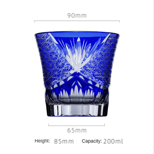 ALDO Home & Kitchen>Cups, Mugs, & Saucers New / Lead free Crystal / 85mm H x 90mm W / 33.4 " H x 35.4" W inches Japanese Kiriko Style Bohemian Czech Hand Cut and Blown Lead Free Crystal Mesh Pattern Blue Whisky Cocktail and Vodka Glass