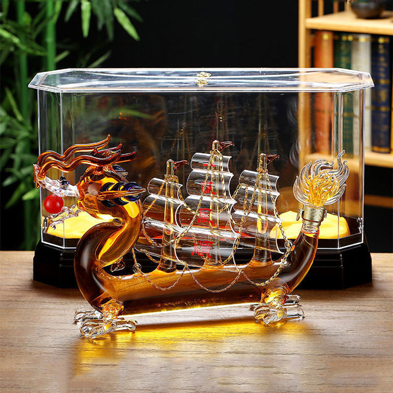 ALDO Home & Kitchen>Cups, Mugs, & Saucers New / Led Free Glass / 24 x 43 cm / 9.44 x 16.92 inches Chinese Dragon Boat Design Crystal Glass Led Free 1000 ml Decanter For Liquor Wine Whisky Vodka