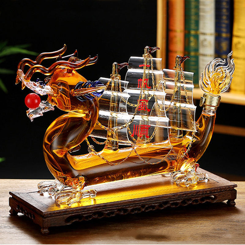 ALDO Home & Kitchen>Cups, Mugs, & Saucers New / Led Free Glass / 24 x 43 cm / 9.44 x 16.92 inches Chinese Dragon Boat Design Crystal Glass Led Free 1000 ml Decanter For Liquor Wine Whisky Vodka