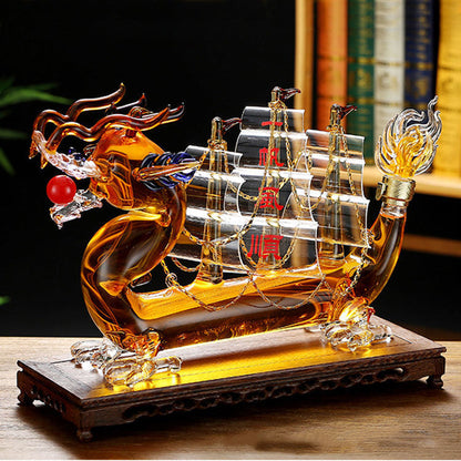 ALDO Home & Kitchen>Cups, Mugs, & Saucers New / Led Free Glass / 24 x 43 cm / 9.44 x 16.92 inches Chinese Dragon Boat Design Crystal Glass Led Free 1000 ml Decanter For Liquor Wine Whisky Vodka