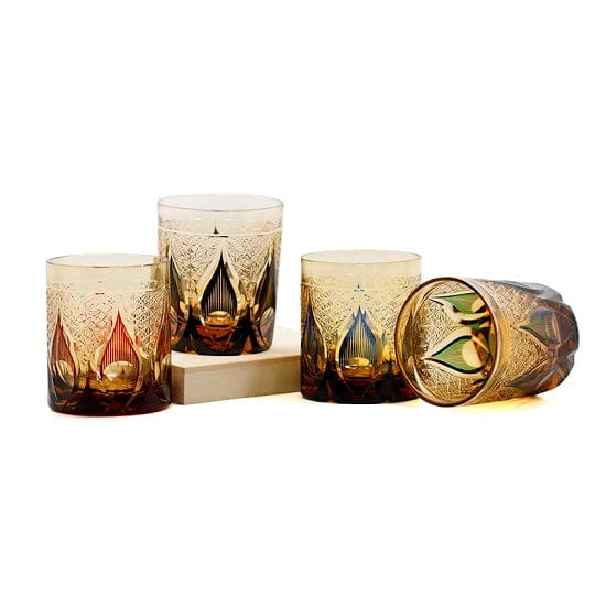 ALDO Home & Kitchen>Cups, Mugs, & Saucers Private Collection Japanese Kiriko Style Bohemian Hand Cut and Blown Lead Free Crystal Whiskey Glasses