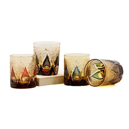 ALDO Home & Kitchen>Cups, Mugs, & Saucers Private Collection Japanese Kiriko Style Bohemian Hand Cut and Blown Lead Free Crystal Whiskey Glasses