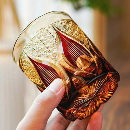 ALDO Home & Kitchen>Cups, Mugs, & Saucers Private Collection Japanese Kiriko Style Bohemian Hand Cut and Blown Lead Free Crystal Whiskey Glasses