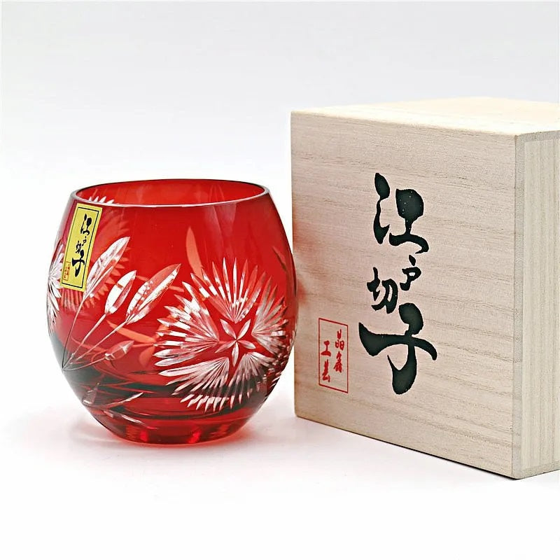 ALDO Home & Kitchen>Cups, Mugs & Saucers Red / Lead Free Crystal Luxury Japanese Ado Kiriko Style Hand Cut and Blown Crystal Glass for Whisky Vodka Cocktail with Wooden Gift Box