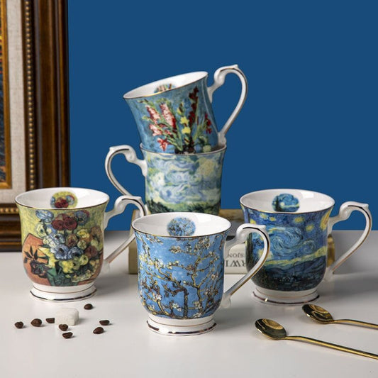 ALDO Home & Kitchen>Cups, Mugs, & Saucers Top Grade Porcelain Coffee or Tea Cup Mug Gold Plated featuring Van Gogh's Classic Oil Paintings