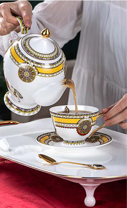 ALDO Home & Kitchen>Dinner Set Elegant Luxury English Royal Court Style Hand Made Fine Porcelain Bone China Gold Plated Coffee and Tea Set 12 Pices