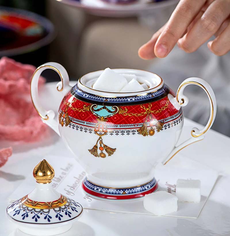 ALDO Home & Kitchen>Dinner Set Elegant Luxury French Royal Style Hand Made Fine Porcelain Bone China Gold Plated Coffee and Tea Set 10 Pices