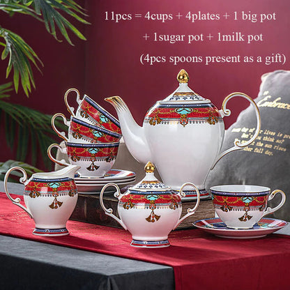 ALDO Home & Kitchen>Dinner Set Elegant Luxury French Royal Style Hand Made Fine Porcelain Bone China Gold Plated Coffee and Tea Set 11 Pices