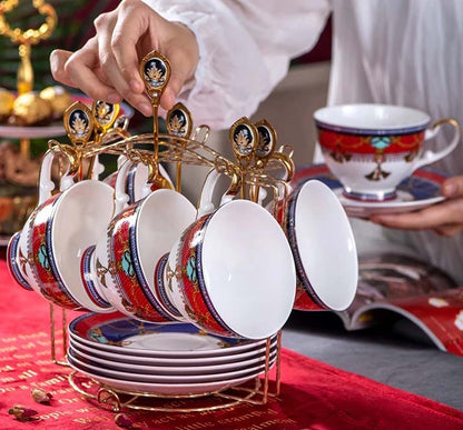 ALDO Home & Kitchen>Dinner Set Elegant Luxury French Royal Style Hand Made Fine Porcelain Bone China Gold Plated Coffee and Tea Set To Serve 6