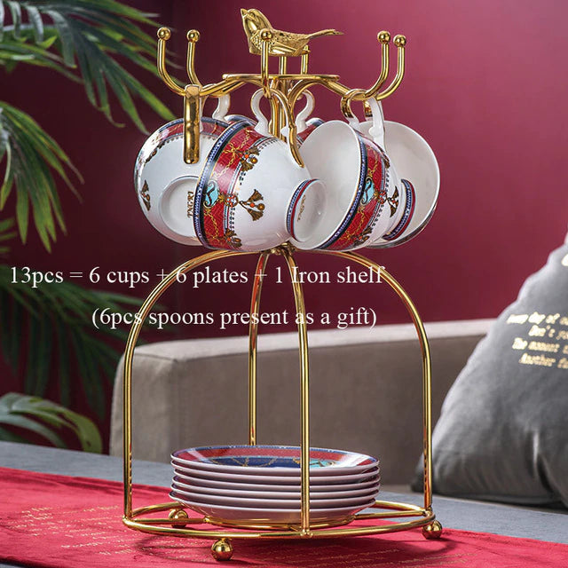 ALDO Home & Kitchen>Dinner Set Elegant Luxury French Royal Style Hand Made Fine Porcelain Bone China Gold Plated Coffee and Tea Set To Serve 6 Stainless Steel High Shelf