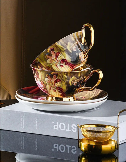 ALDO Home & Kitchen>Dinner Set Luxurious English Royal Classic Coffee and Tea Afternoon Set Bone China Porcelain Real Gold Leaf Set for Two