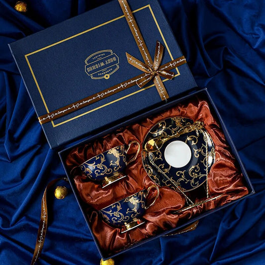 ALDO Home & Kitchen>Dinner Set Luxurious Royal Palace Style Classic Coffee and Tea Set Blue Hand Made Bone China Porcelain Real Gold Leaf Set for Two