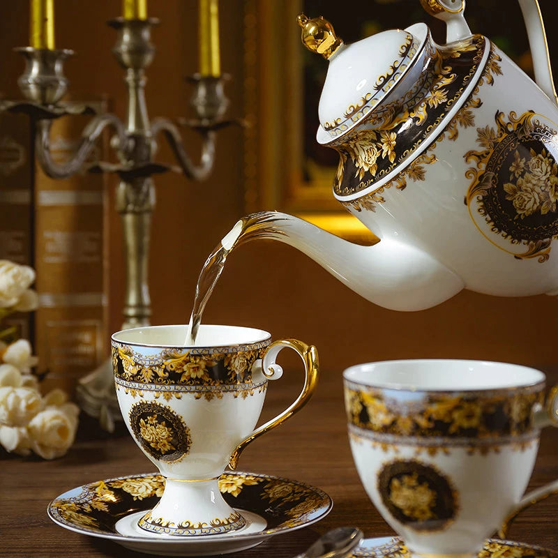 ALDO Home & Kitchen>Dinner Set Luxury English Royal Style Hand Made Fine Porcelain Bone China with Real  24 Karat Gold Plated Coffee and Tea Sets