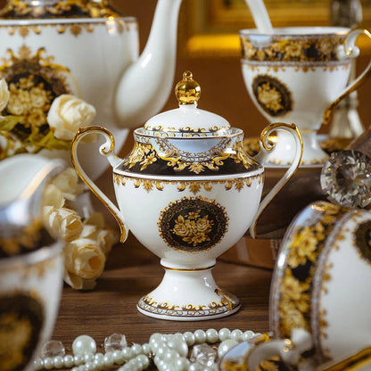 ALDO Home & Kitchen>Dinner Set Luxury English Royal Style Hand Made Fine Porcelain Bone China with Real Gold leaf Coffee and Tea Set To Serve 6
