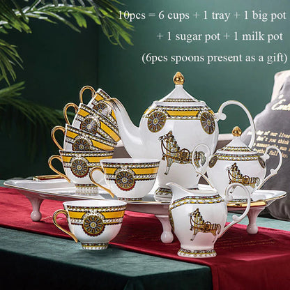 ALDO Home & Kitchen>Dinner Set new / Porcelain / 10 picesCoffee / Tea Set with big Tray Elegant Luxury English Royal Court Style Hand Made Fine Porcelain Bone China Gold Plated Coffee and Tea Set 10 Pices