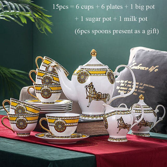ALDO Home & Kitchen>Dinner Set new / Porcelain / 15 picesCoffee / Tea Set with Two layers Serving Tray Elegant Luxury English Royal Court Style Hand Made Fine Porcelain Bone China Gold Plated Coffee and Tea Set 15 Pices