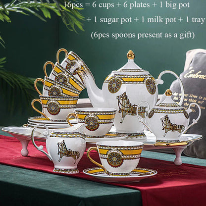 ALDO Home & Kitchen>Dinner Set new / Porcelain / 16 picesCoffee / Tea Set with Big Serving Tray Elegant Luxury Brithish Royal Court Style Hand Made high Quality Fine Porcelain Bone China Gold Plated Coffee and Tea Set 16 Pices