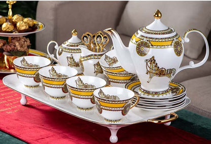 ALDO Home & Kitchen>Dinner Set new / Porcelain / 16 picesCoffee / Tea Set with Big Serving Tray Elegant Luxury Brithish Royal Court Style Hand Made high Quality Fine Porcelain Bone China Gold Plated Coffee and Tea Set 16 Pices