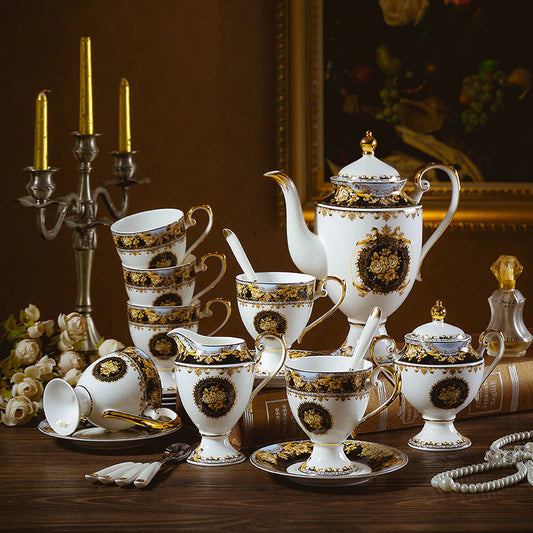 ALDO Home & Kitchen>Dinner Set new / Porcelain / Coffee and Tea Set for 4 Luxury English Royal Style Hand Made Fine Porcelain Bone China with Real Gold leaf Coffee and Tea Set To Serve 6
