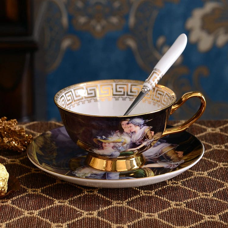 ALDO Home & Kitchen>Dinner Set New / Porcelain / Coffee and Tea Set Gold Black and White Unique English Royal Style Coffee and Tea Set with Vintage Art Hand Made Fine Porcelain 24 karat Gold Plated To Serve 6 Person