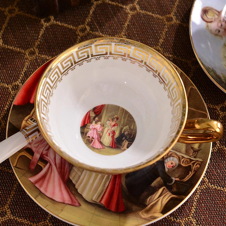ALDO Home & Kitchen>Dinner Set New / Porcelain / Coffee and Tea Set Gold Black and White Unique English Royal Style Coffee and Tea Set with Vintage Art Hand Made Fine Porcelain 24 karat Gold Plated To Serve 6 Person