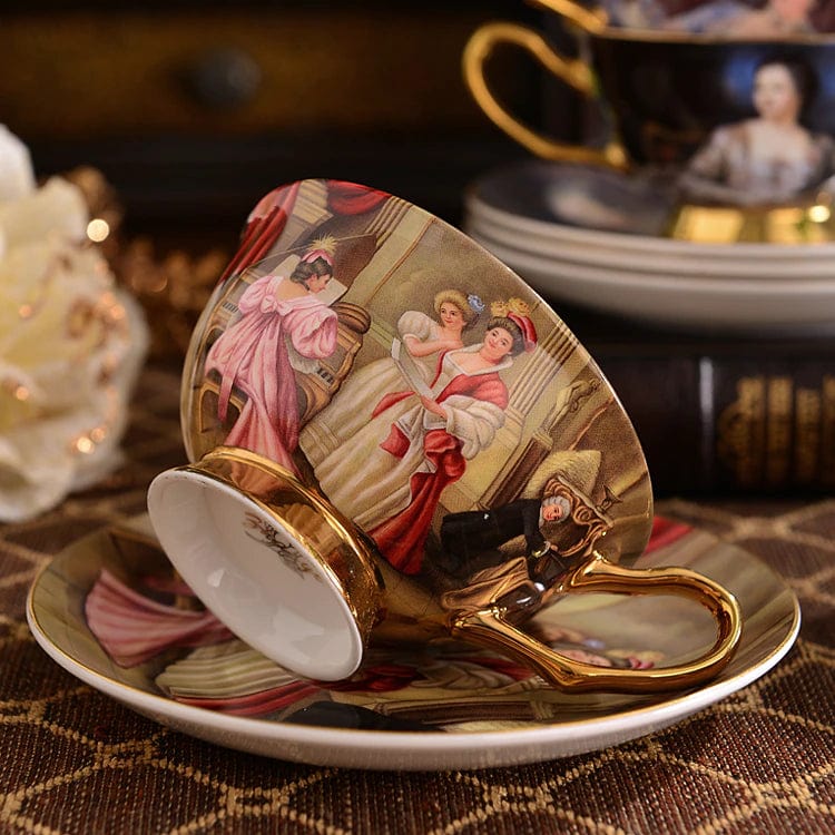 ALDO Home & Kitchen>Dinner Set New / Porcelain / Coffee and Tea Set Gold Black and White Unique English Royal Style Coffee and Tea Set with Vintage Art Hand Made Fine Porcelain 24 karat Gold Plated To Serve 6 Person