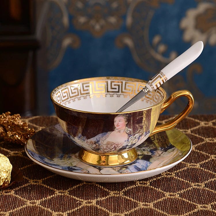 ALDO Home & Kitchen>Dinner Set New / Porcelain / Coffee and Tea Set Gold Black and White Unique English Royal Style Coffee and Tea Set with Vintage Art Hand Made Fine Porcelain 24 karat Gold Plated To Serve 6 Person
