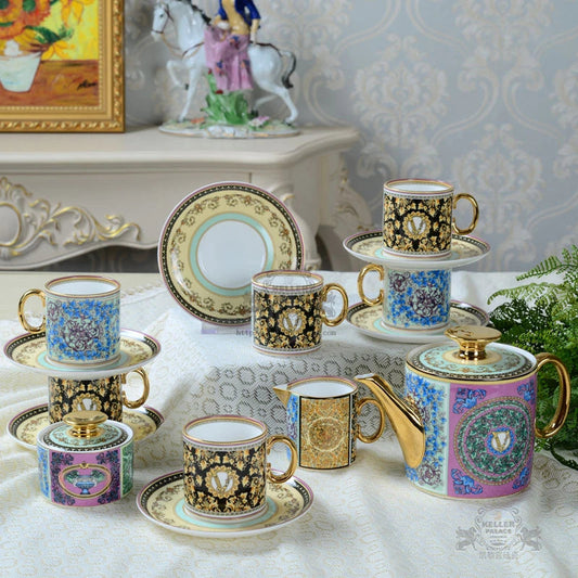 ALDO Home & Kitchen>Dinner Set>Tableware> Drinkware/ Luxury Versace  Style Fine Porcelain Large Coffee Tea Sets for Six