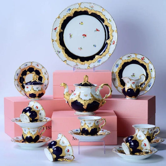 ALDO Home & Kitchen>Dinner Set>Tableware> Drinkware/ Royal Cort Luxury  Style Fine Porcelain 24 K Gold Plated Blue and White Coffee Tea sets
