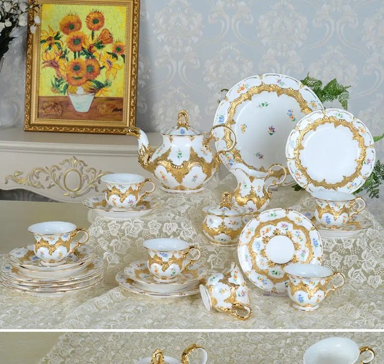 ALDO Home & Kitchen>Dinner Set>Tableware / Drinkware Royal Cort Luxury  Style Fine Porcelain 24 K Gold Plated Gold and White Coffee Tea sets