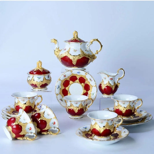 ALDO Home & Kitchen>Dinner Set>Tableware> Drinkware/ Royal Cort Luxury  Style Fine Porcelain 24 K Gold Plated Marune and White Coffee Tea Sets