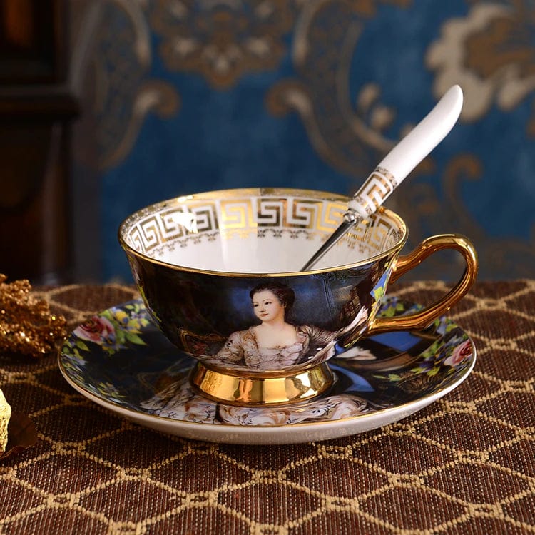 ALDO Home & Kitchen>Dinner Set Unique English Royal Style Coffee and Tea Set with Vintage Art Hand Made Fine Porcelain 24 Karat Gold Plated To Serve 2 Persons