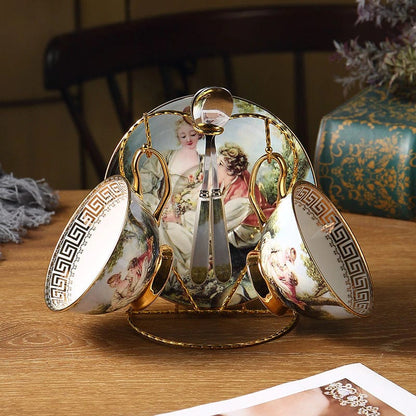 ALDO Home & Kitchen>Dinner Set Unique English Royal Style Coffee and Tea Set with Vintage Art Hand Made Fine Porcelain 24 Karat Gold Plated To Serve 2 Persons