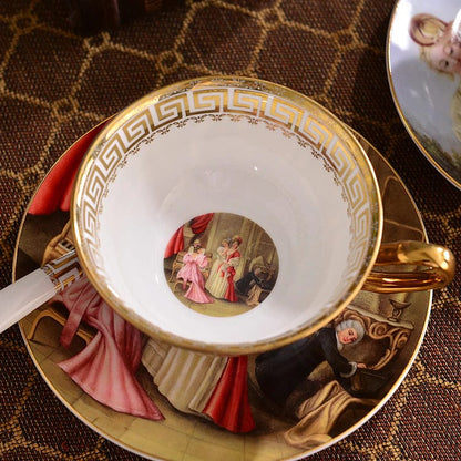 ALDO Home & Kitchen>Dinner Set Unique English Royal Style Coffee and Tea Set with Vintage Art Hand Made Fine Porcelain 24 Karat Gold Plated To Serve 2 Persons