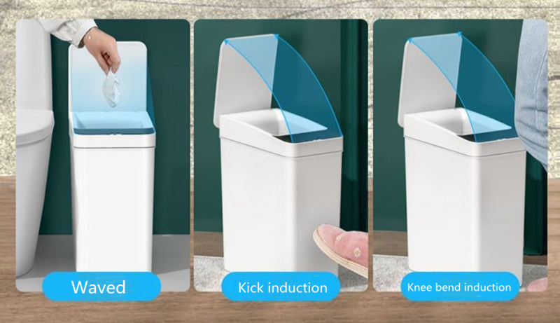ALDO Household Supplies > Waste Containment > Trash Cans & Wastebaskets 12.5" x 9.25" x 7.4" inches / ABC Plastic / Three Mode Opening Intelligent Smart Trash Can Three Mode Opening Kick Induction Smart Sensor Dustbin Rechargable USB Waterproof Garbage Bin Gray With Free Set Of Bags