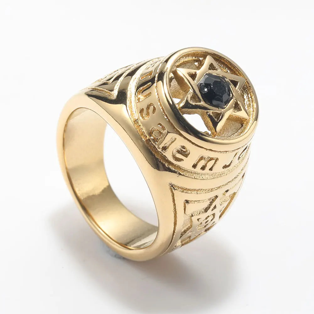 ALDO Jewelry 7 / Gold Jewish  Ring with Star Of David Jerusalem and Rhinestones For Protection and Sucess Amulet for Men