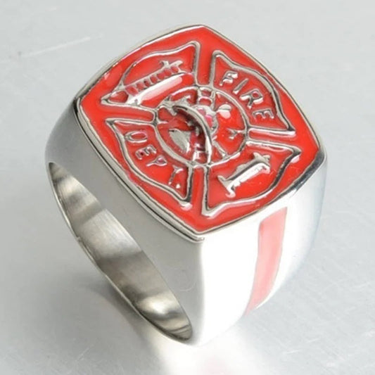 ALDO Jewelry 7 / Red American Firefighter Silver Plated Men's  Ring