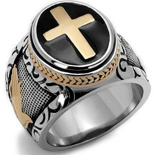 ALDO Jewelry 7 Religious Amulet Crusader Christian Cross Praying Hands Men's Fashion Ring
