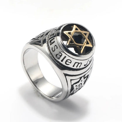 ALDO Jewelry 7 / Silver and Gold Jewish  Ring with Star Of David Jerusalem and Rhinestones For Protection and Sucess Amulet for Men