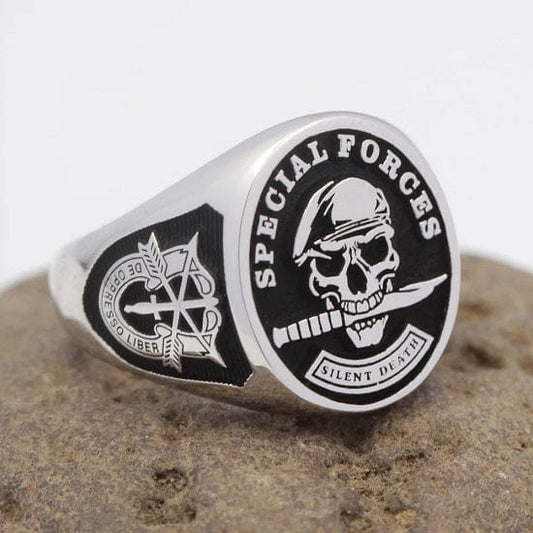 ALDO Jewelry 7 U.S Army Special Forces Green Beret Skull Rings for Men Silent Death